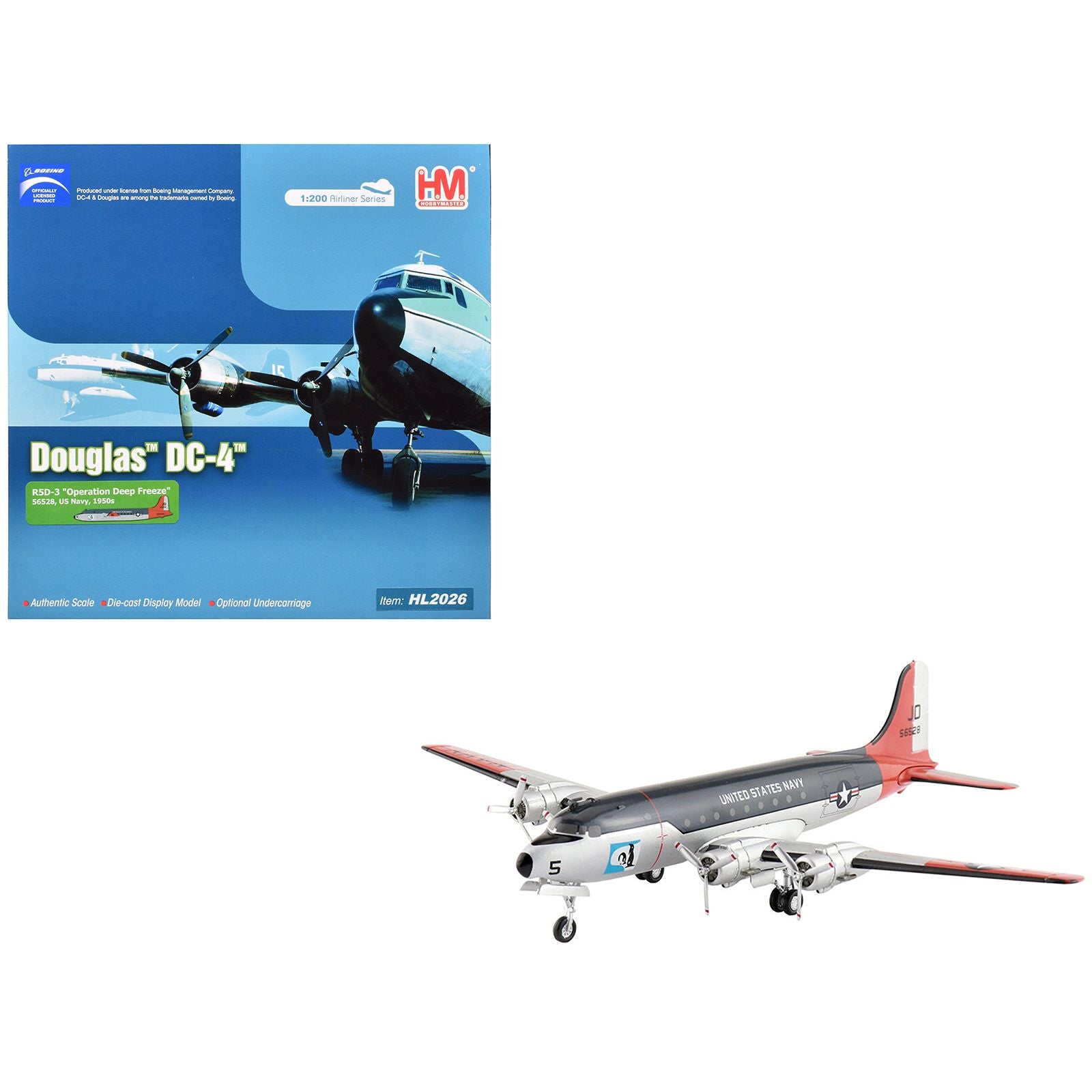 Douglas R5D-3 Skymaster Transport Aircraft "Operation Deep Freeze" (1950s) United States Navy "Airliner Series" 1/200 Diecast Model by Hobby Master