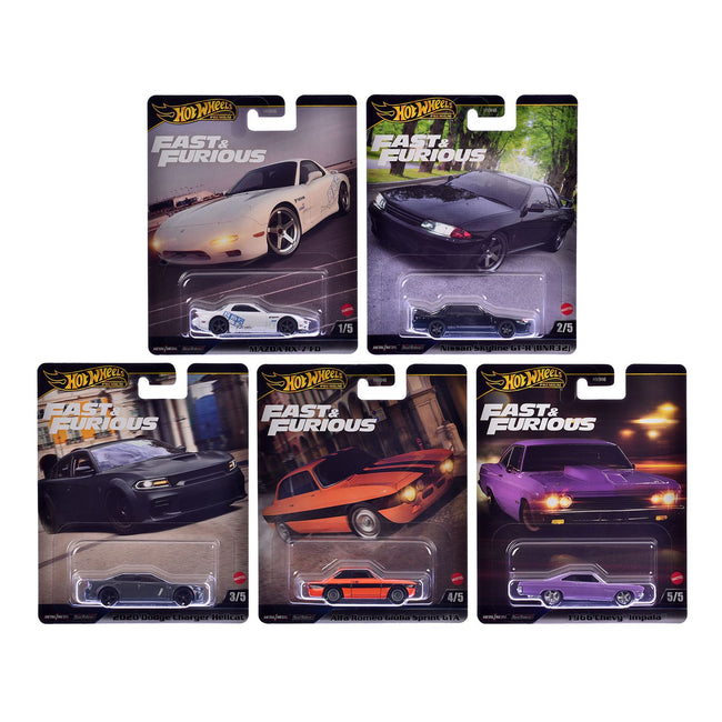 "Fast & Furious" 2025 5 piece Set K Diecast Model Cars by Hot Wheels