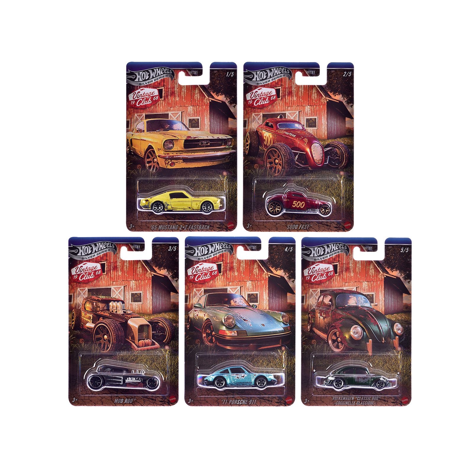 "Vintage Club" 5 piece Set H "Silver" Series Diecast Model Cars by Hot Wheels