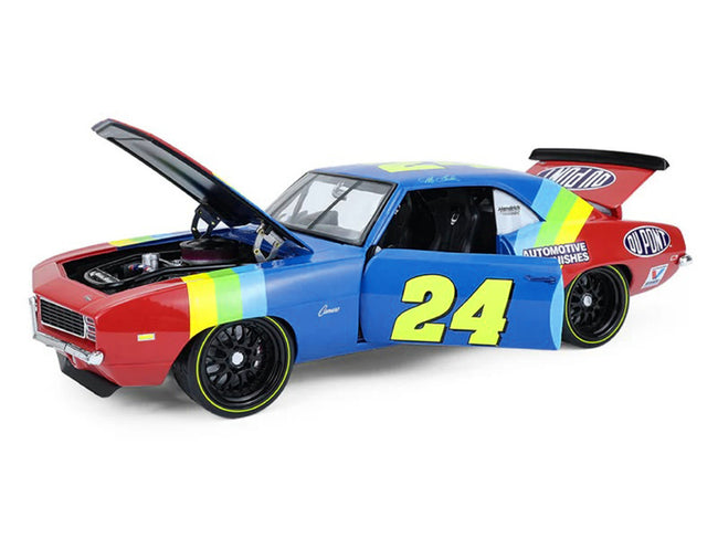 1969 Chevrolet Camaro #24 Jeff Gordon "Hendrick Motorsports First Win Tribute" Blue and Red with Rainbow Stripes 1/18 Diecast Model Car by Highway 61 - view 2