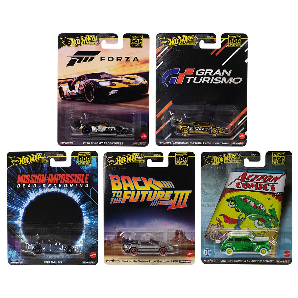 "Pop Culture 2025" 5 piece Set L "Premium Series" Diecast Model Cars by Hot Wheels