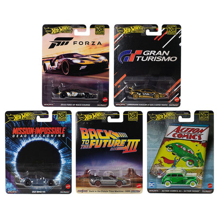 "Pop Culture 2025" 5 piece Set L "Premium Series" Diecast Model Cars by Hot Wheels