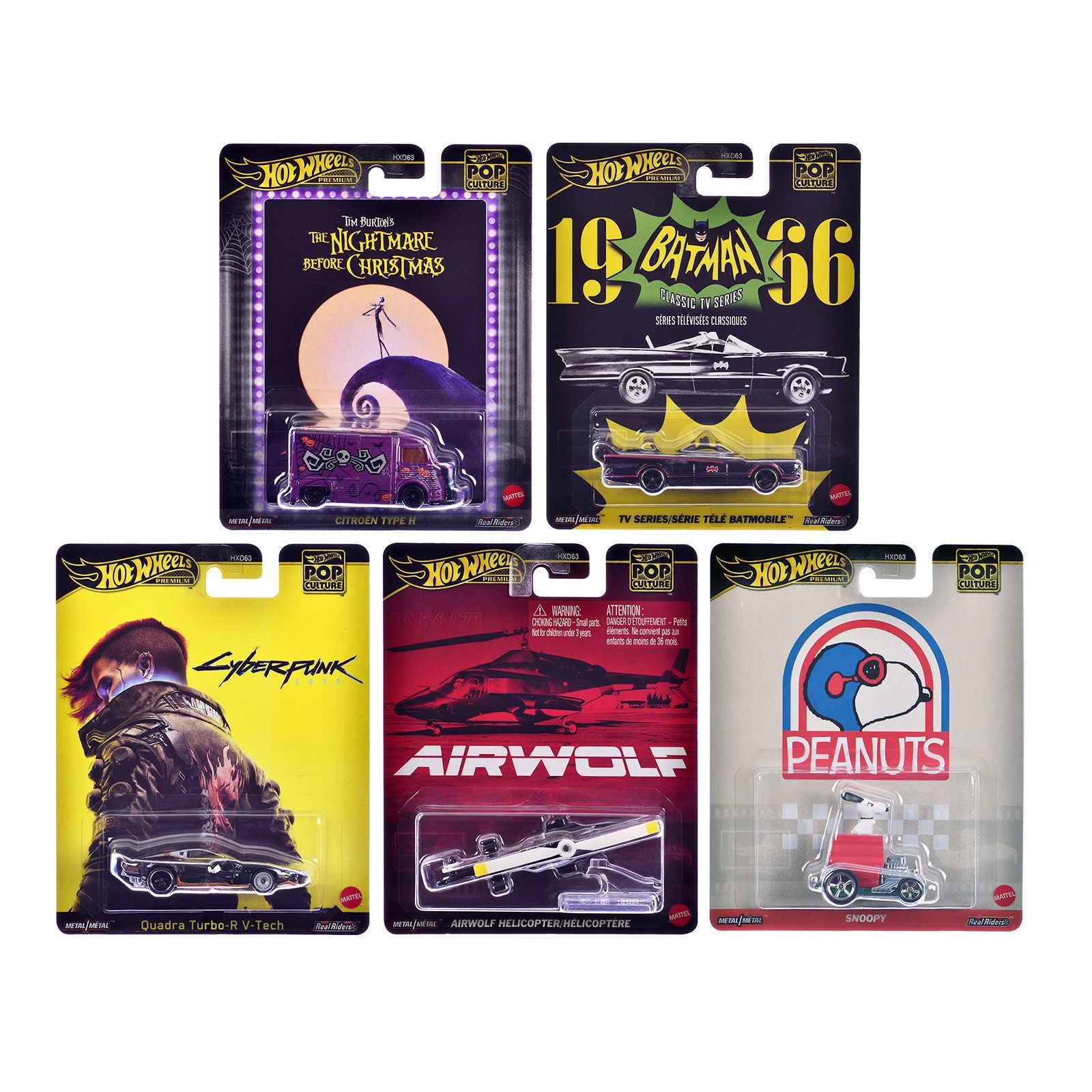 "Pop Culture 2025" 5 piece Set M "Premium Series" Diecast Model Cars by Hot Wheels