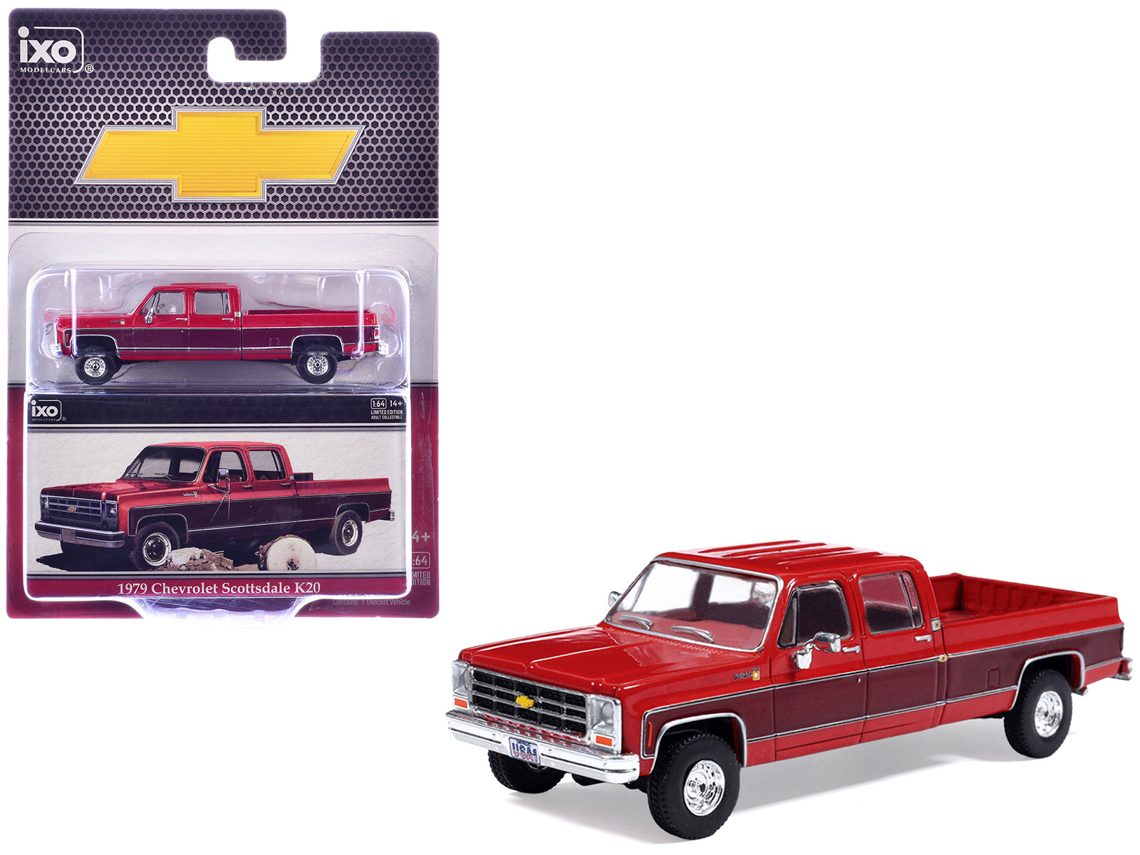 1979 Chevrolet Scottsdale K20 Pickup Truck Carmine Red Two-Tone 1/64 Diecast Model by IXO Models