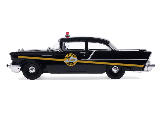 1957 Chevrolet One-Fifty Police Car "Kentucky State Police" Black with Yellow Stripes 1/64 Diecast Model Car by IXO Models