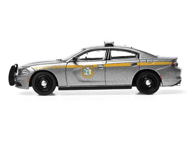 2023 Dodge Charger Pursuit "New York State Police" Gray Metallic with Yellow Stripes 1/64 Diecast Model by IXO Models