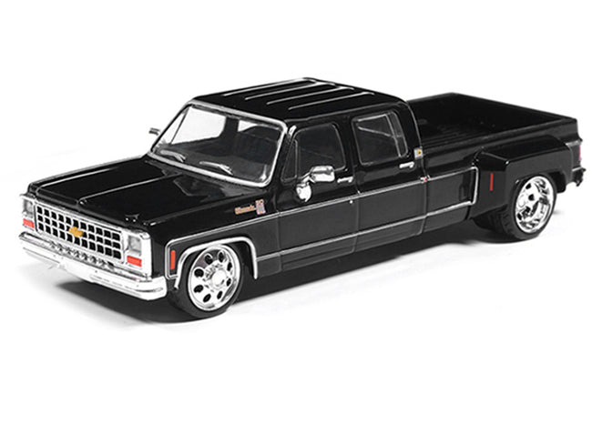 1980 Chevrolet Silverado C30 Crew Cab Dually Lowered Pickup Truck Black 1/64 Diecast Model Car by IXO Models