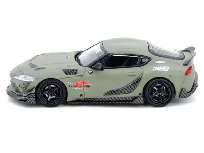 Toyota Supra (A90) "DarwinPro" Matt Green with Carbon Accents 1/64 Diecast Model Car by Inno Models