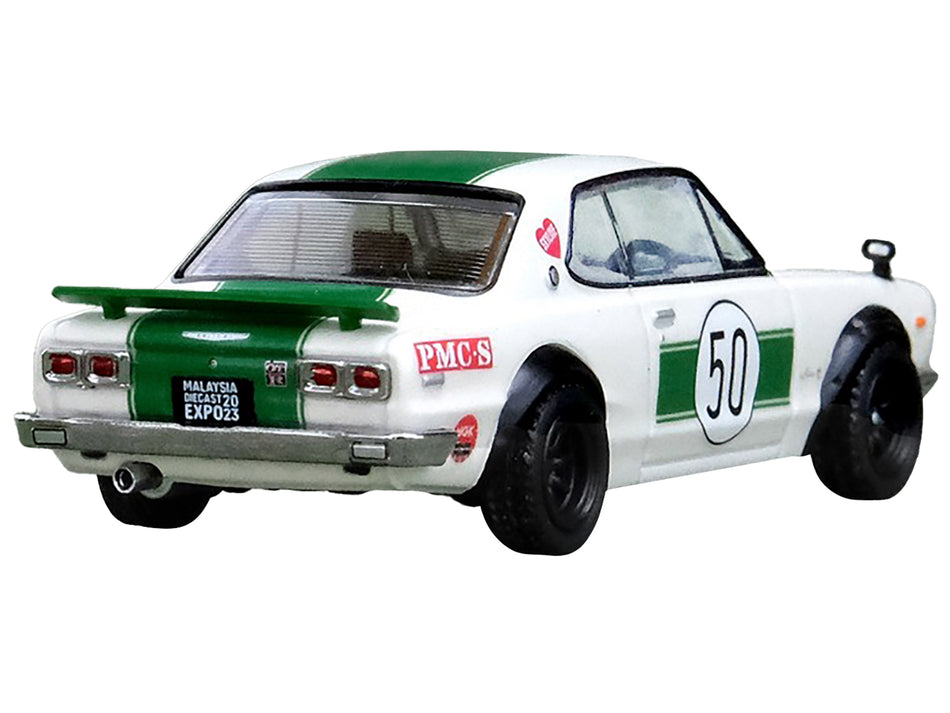 Nissan Skyline 2000 GT-R (KPGC10) #50 RHD (Right Hand Drive) White with Green Stripes "Malaysia Diecast Expo Event Edition" (2023) 1/64 Diecast Model Car by Inno Models