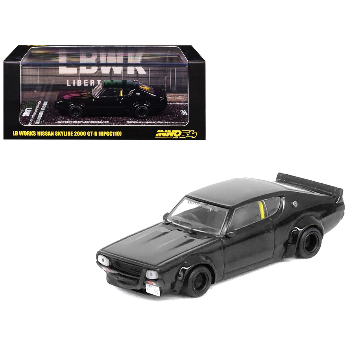 Nissan Skyline 2000 GT-R (KPGC110) RHD (Right Hand Drive) "LB-Works" Black 1/64 Diecast Model Car by Inno Models