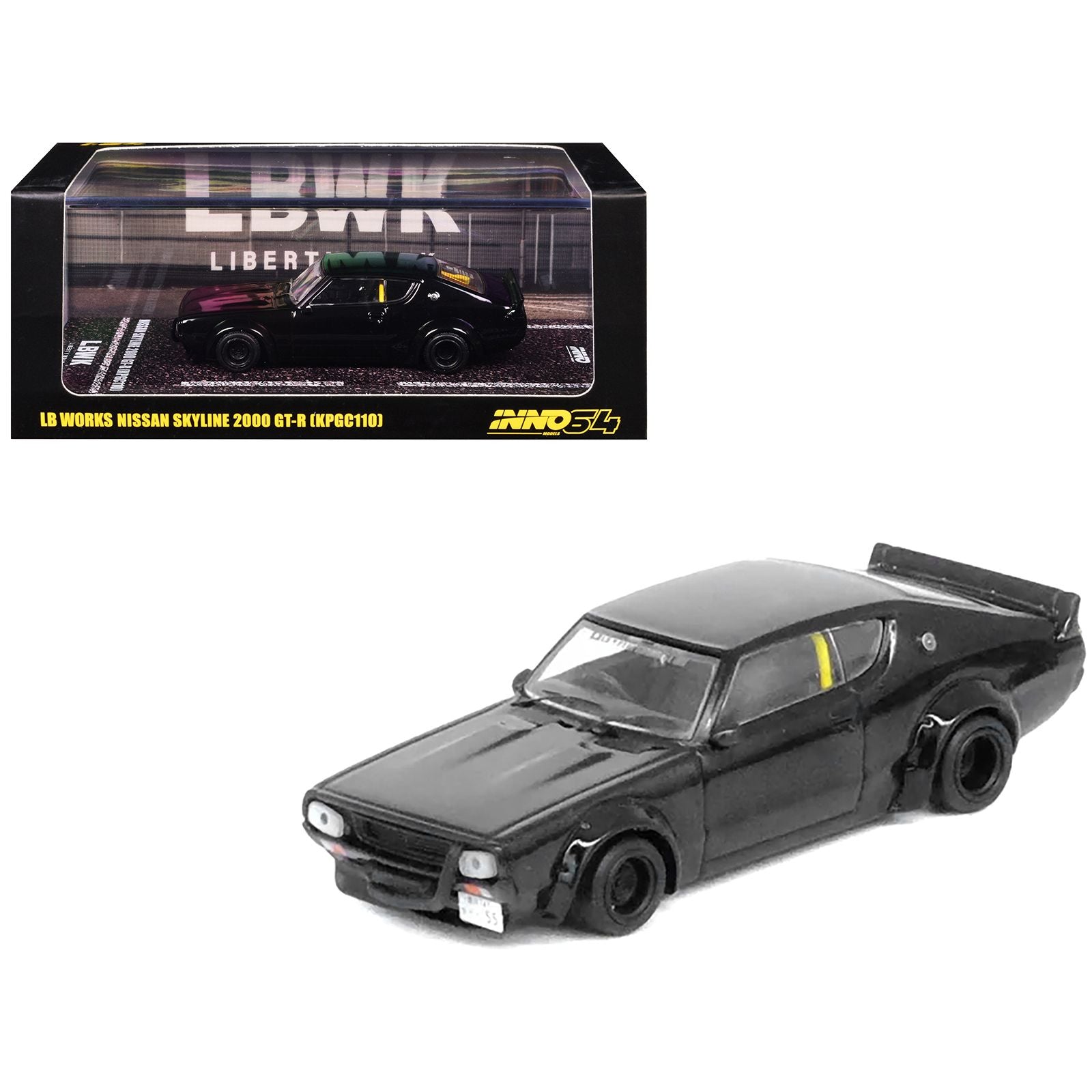 Nissan Skyline 2000 GT-R (KPGC110) RHD (Right Hand Drive) "LB-Works" Black 1/64 Diecast Model Car by Inno Models