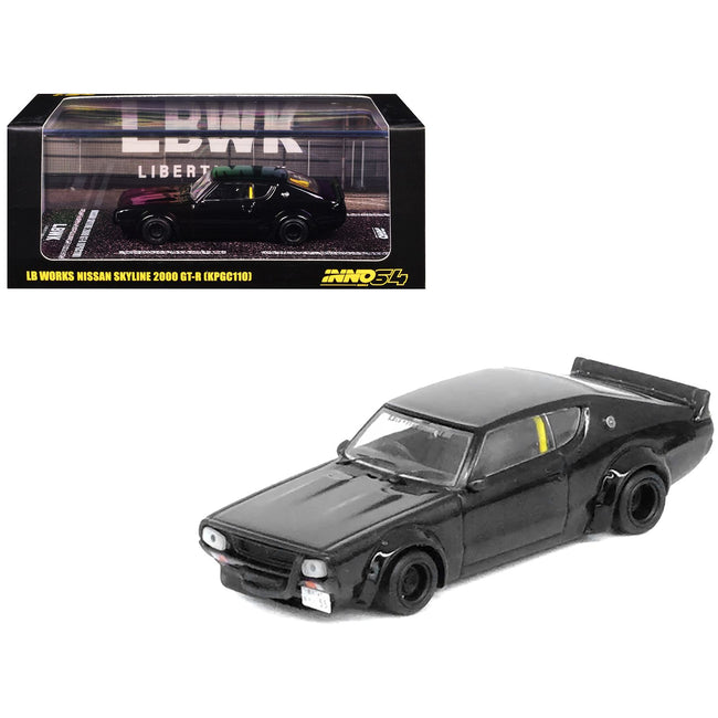 Nissan Skyline 2000 GT-R (KPGC110) RHD (Right Hand Drive) "LB-Works" Black 1/64 Diecast Model Car by Inno Models