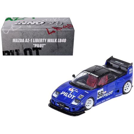 Mazda AZ-1 Liberty Walk LB40 RHD (Right Hand Drive) #56 "Pilot" Blue with Black Top 1/64 Diecast Model Car by Inno Models