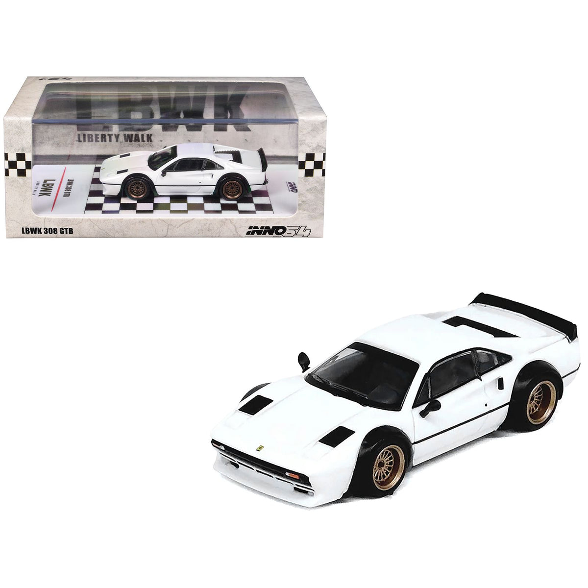 LBWK (Liberty Walk) 308 GTB White 1/64 Diecast Model Car by Inno Models