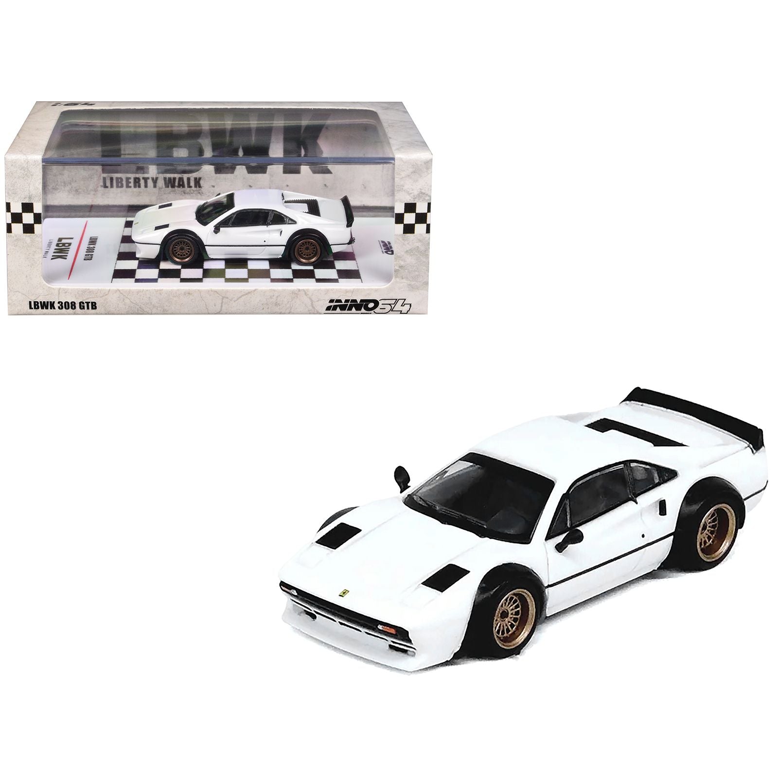 LBWK (Liberty Walk) 308 GTB White 1/64 Diecast Model Car by Inno Models