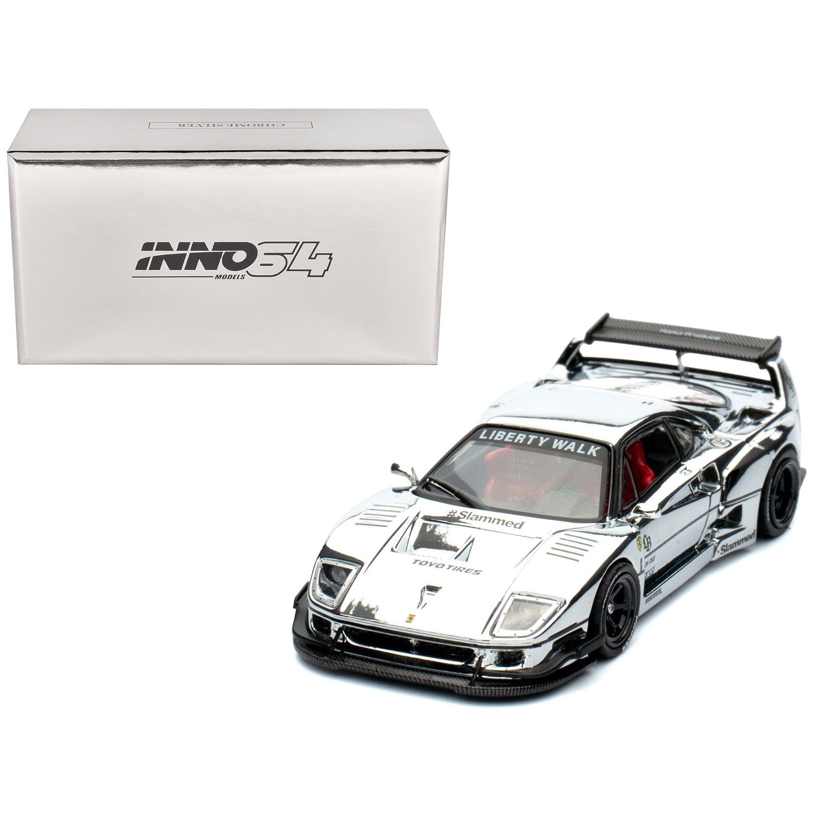 LBWK (Liberty Walk) F40 Chrome Silver 1/64 Diecast Model Car by Inno Models