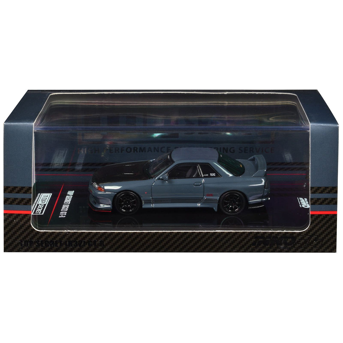 Nissan Skyline "Top Secret" GT-R (R32) RHD (Right Hand Drive) Stealth Gray with Carbon Hood 1/64 Diecast Model Car by Inno Models