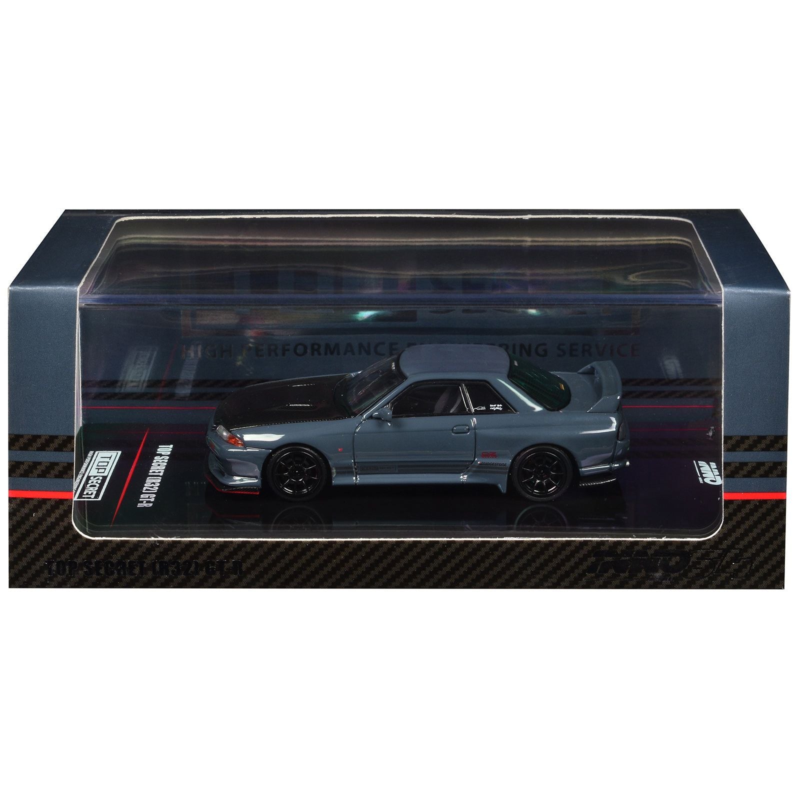 Nissan Skyline "Top Secret" GT-R (R32) RHD (Right Hand Drive) Stealth Gray with Carbon Hood 1/64 Diecast Model Car by Inno Models