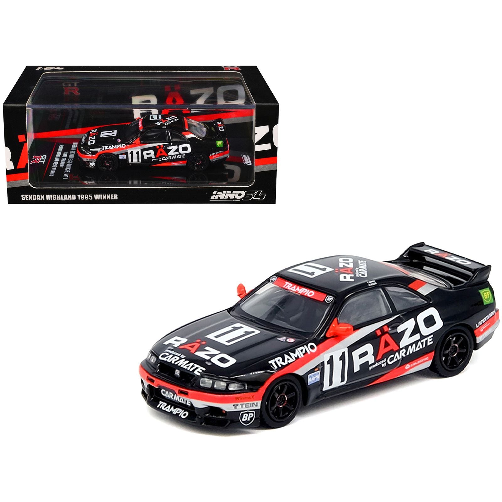 Nissan Skyline GT-R (R33) RHD (Right Hand Drive) #11 "Razo Trampio" N1 Super Endurance Series "Sedan Highland" (1995) 1/64 Diecast Model Car by Inno Models