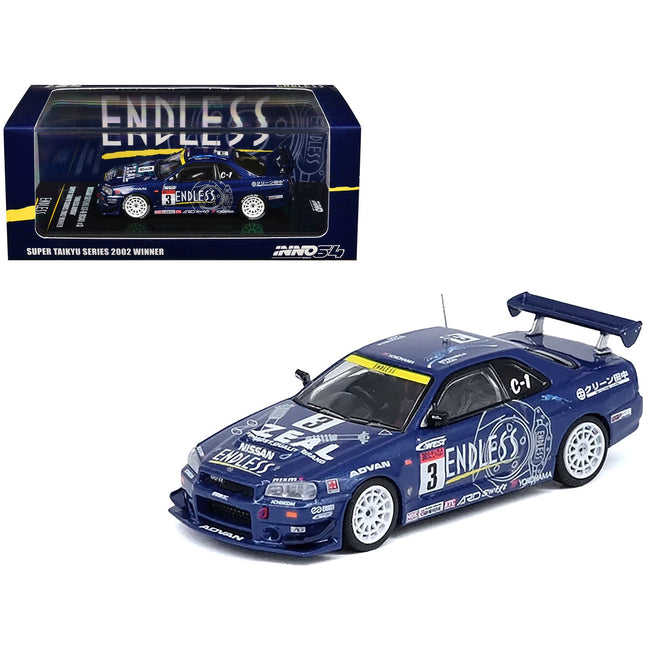 Nissan Skyline GT-R (R34) RHD (Right Hand Drive) #3 "Endless Advan" Winner "Super Taikyu Series" (2002) 1/64 Diecast Model Car by Inno Models