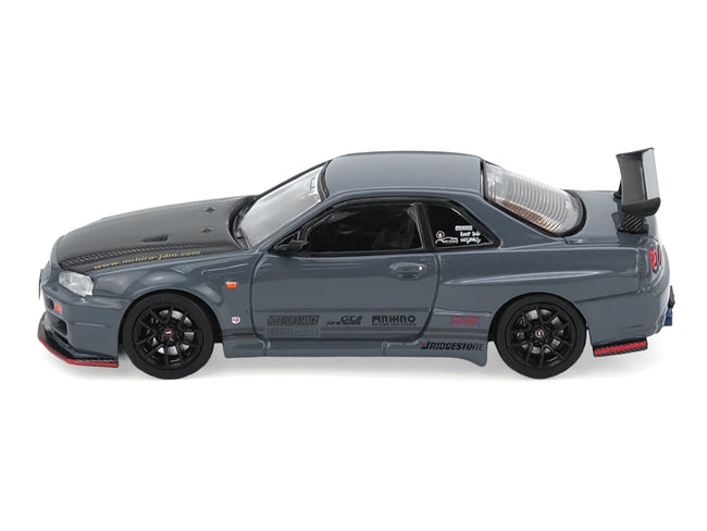 Nissan Skyline GT-R (R34) "Top Secret" RHD (Right Hand Drive) White with Carbon Hood 1/64 Diecast Model Car by Inno Models