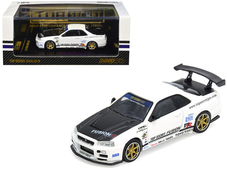 Nissan GT-R (R35) Widebody RHD (Right Hand Drive) Black and White with Graphics "AORUS X INNO64 Limited Edition" 1/64 Diecast Model Car by Inno Models