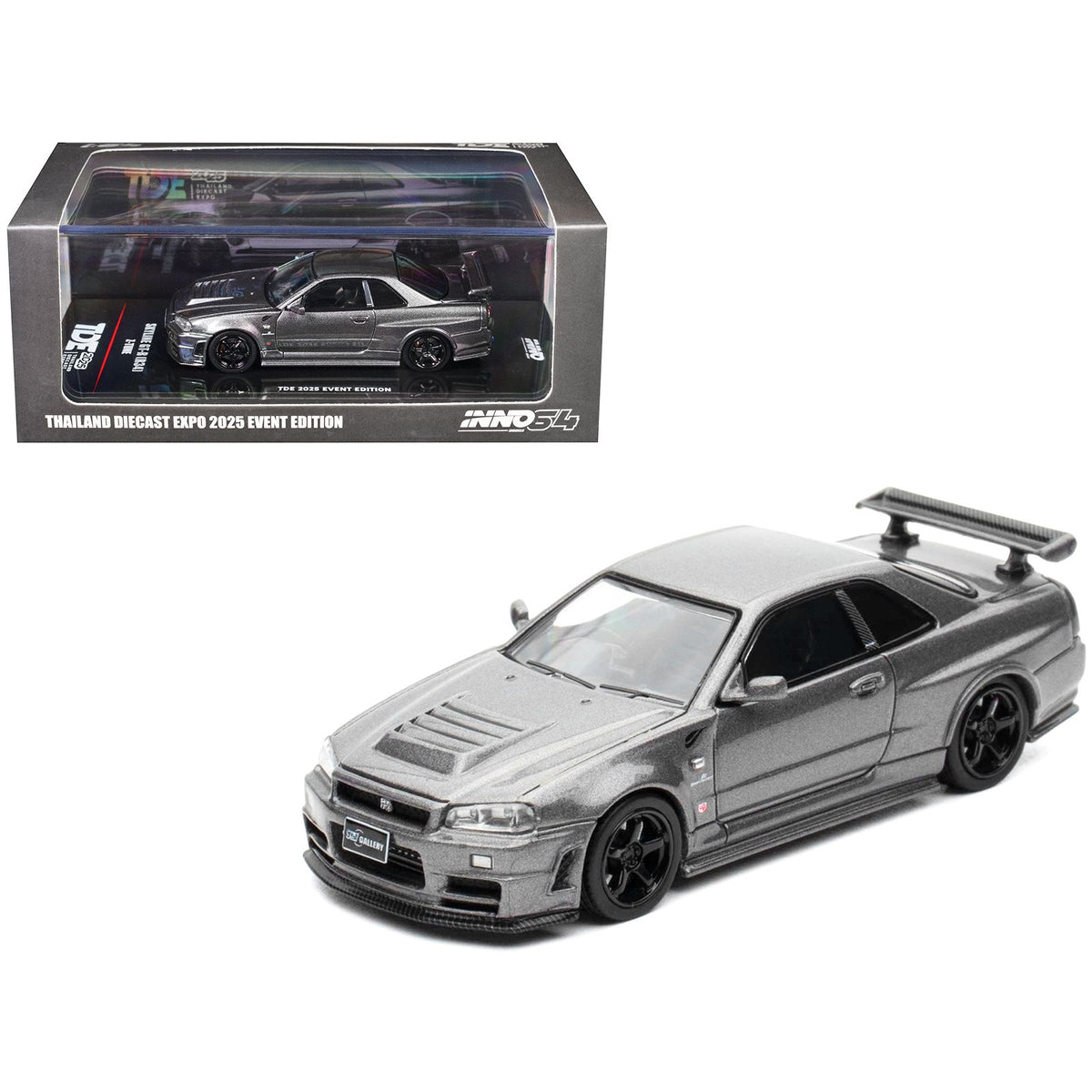 Nissan Skyline GT-R (R34) Z-Tune RHD (Right Hand Drive) Gray Metallic "Thailand Diecast Expo 2025 Event Edition" 1/64 Diecast Model Car by Inno Models
