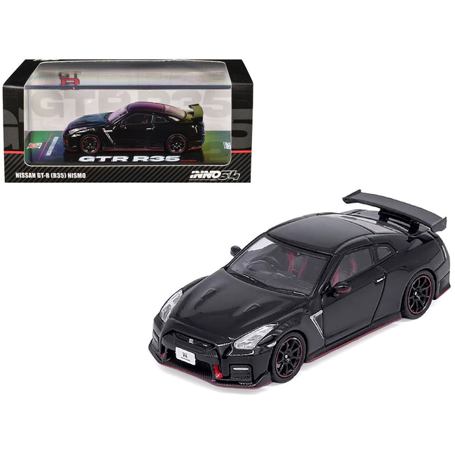 Nissan GT-R (R35) Nismo RHD (Right Hand Drive) Nismo Black with Carbon Hood and Top 1/64 Diecast Model Car by Inno Models