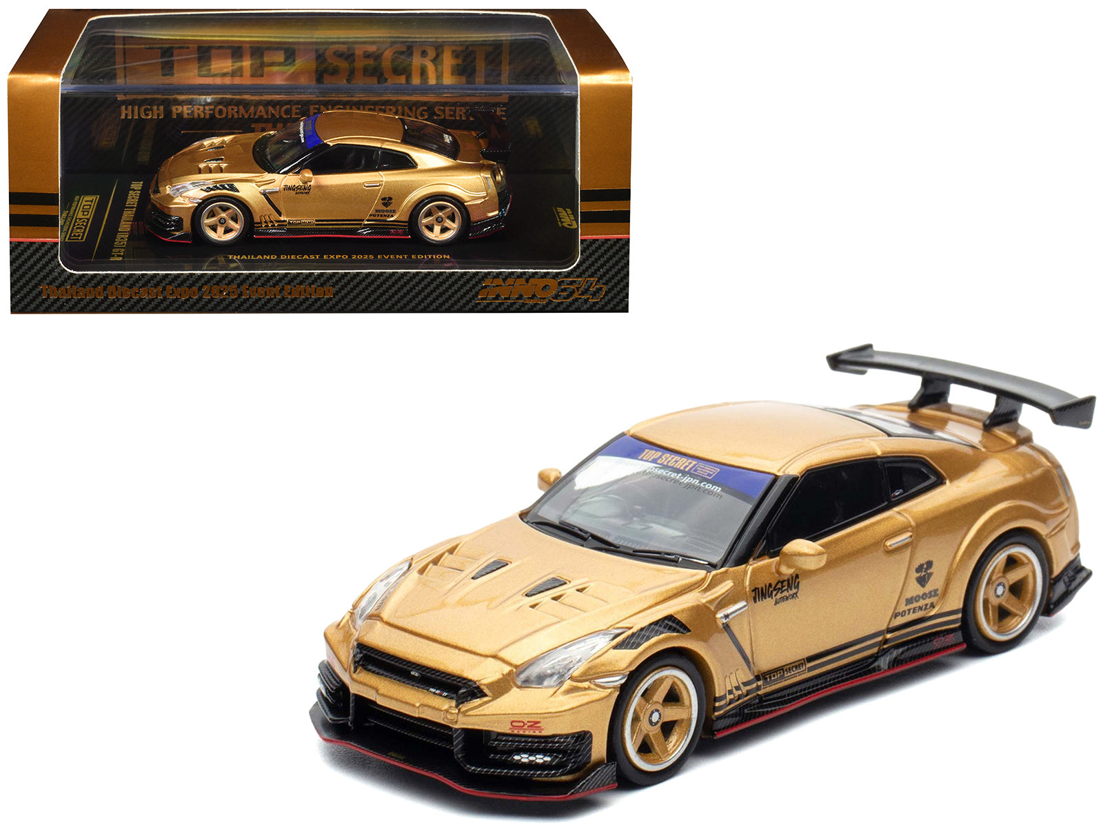 Nissan GT-R (R35) RHD (Right Hand Drive) Yellow with Carbon Hood and Black Top "The Model Car Show Singapore 2025 Event Edition" 1/64 Diecast Model Car by Inno Models