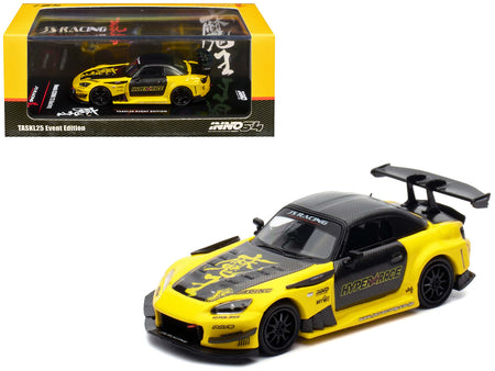 Honda S2000 RHD (Right Hand Drive) "Js Racing" Yellow with Carbon Hood and Top with Graphics "Tokyo Auto Salon Kuala Lumpur 2025 Event Edition" 1/64 Diecast Model Car by Inno Models