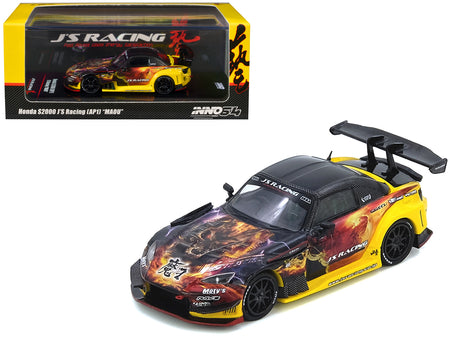 Honda S2000 (AP1) RHD (Right Hand Drive) "J's Racing - Maou" Yellow with Carbon Top with Graphics 1/64 Diecast Model Car by Inno Models