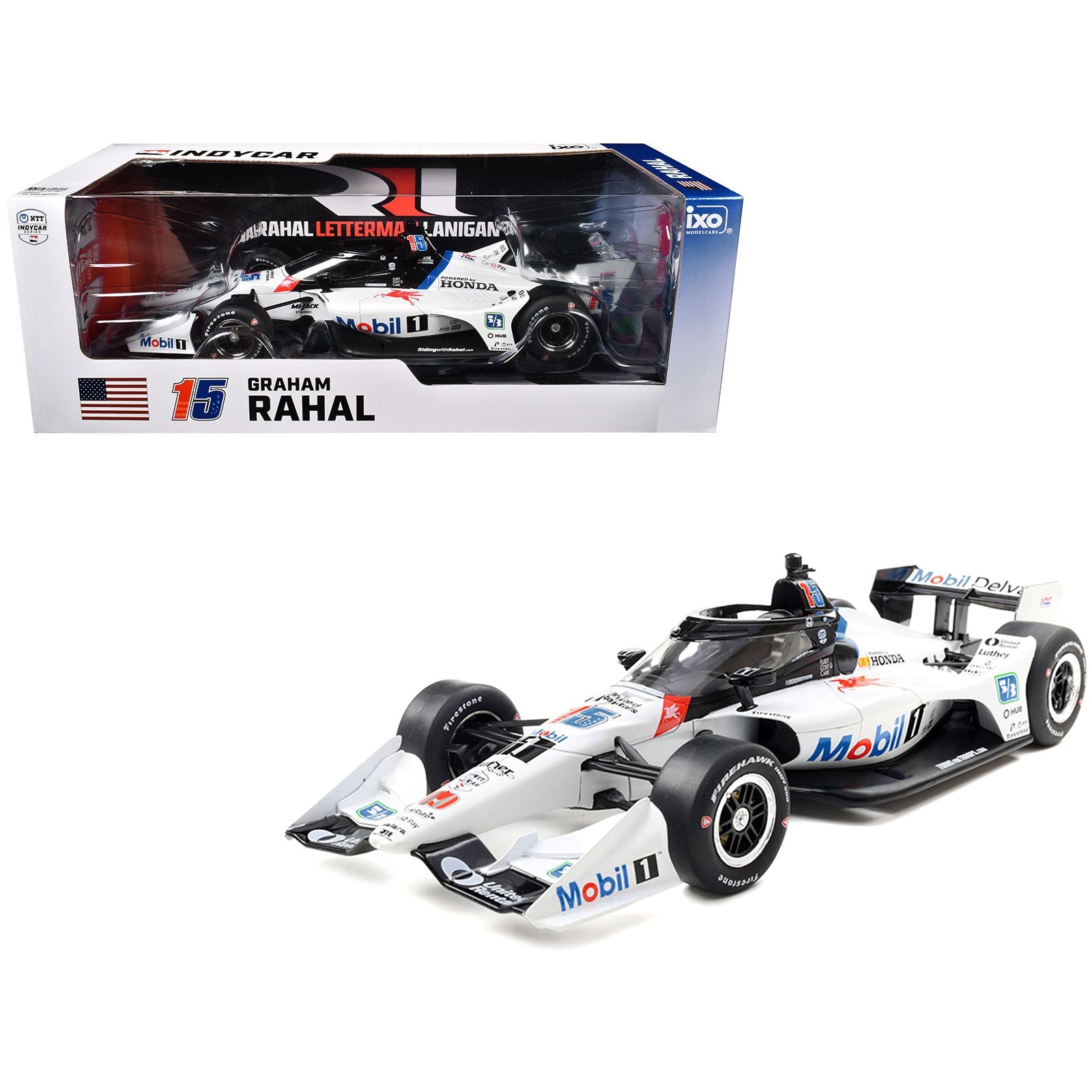 Dallara IndyCar #15 Graham Rahal "Mobil 1" Rahal Letterman Lanigan Racing (Road Course Configuration) "NTT IndyCar Series" (2025) 1/18 Diecast Model Car by IXO Models