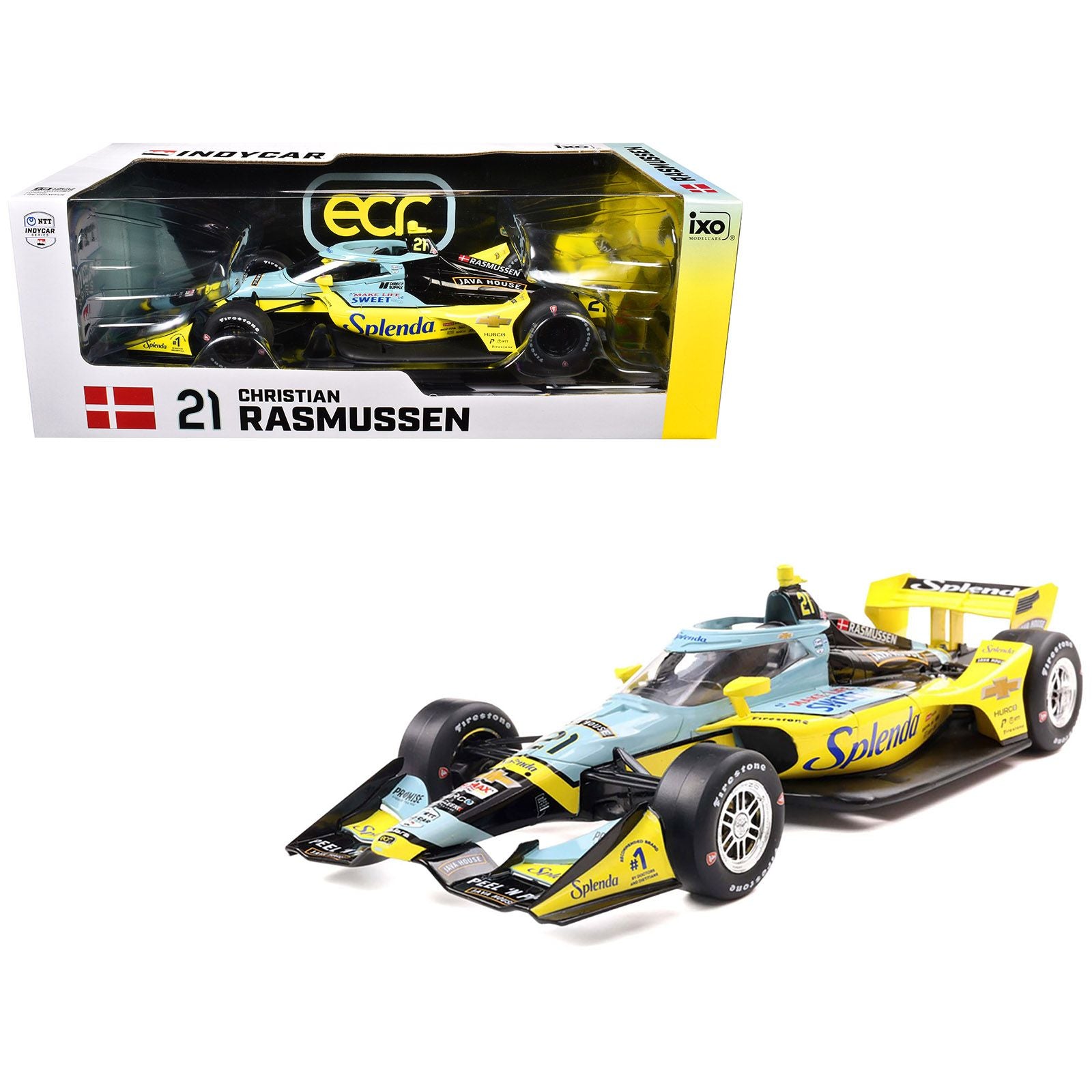 Dallara IndyCar #21 Christian Rasmussen "Splenda" Ed Carpenter Racing (Road Course Configuration) "NTT IndyCar Series" (2025) 1/18 Diecast Model Car by IXO Models
