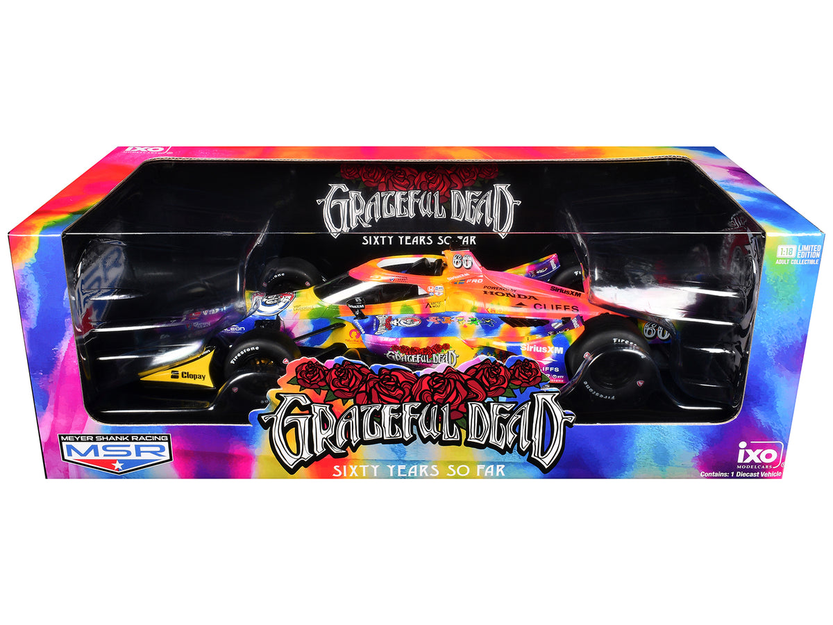 Dallara IndyCar #60 "Grateful Dead - Sixty Years So Far" Tie-Dye Livery "Meyer Shank Racing" (Road Course Configuration) 1/18 Diecast Model Car by IXO Models