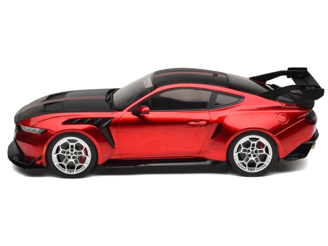2025 Ford Mustang GTD Dark Red Metallic with Carbon Stripes "Limited Edition" Series 1/18 Diecast Model Car by IXO Models
