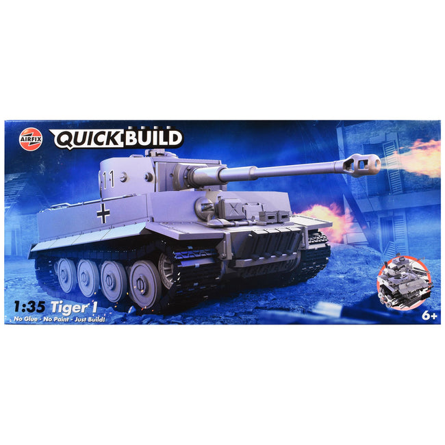 Skill 1 Model Kit Tiger I Tank "German Army" Snap Together Painted Plastic Model Tank Kit 1/35 Scale by Airfix Quickbuild