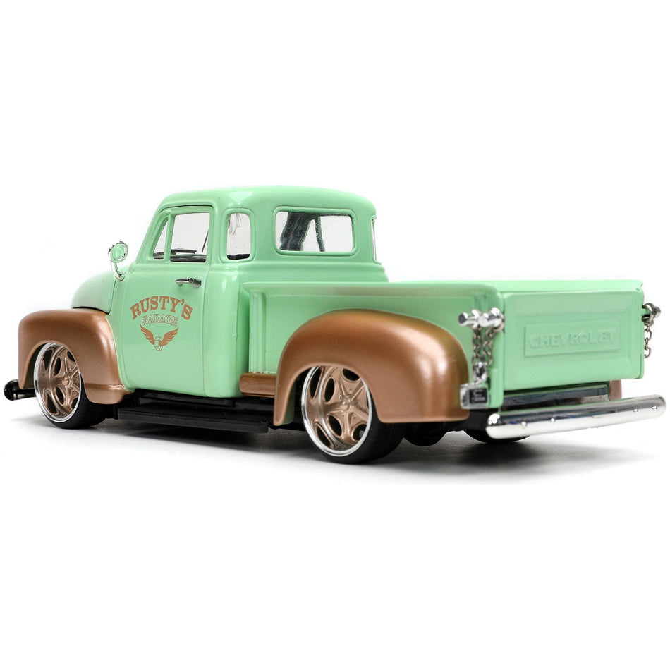 1953 Chevrolet 3100 Pickup Truck Light Green and Gold Metallic "Rusty's Garage" with Extra Wheels "Just Trucks" Series 1/24 Diecast Model Car by Jada