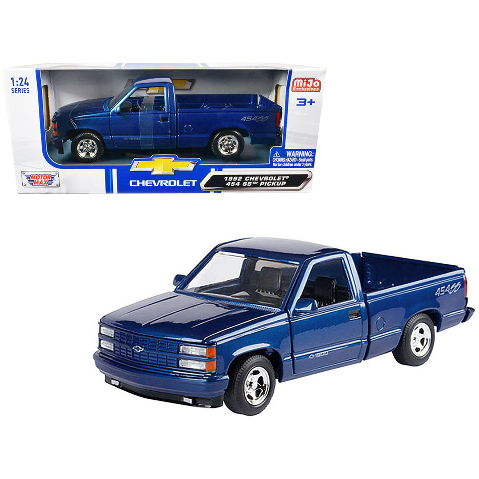 1992 Chevrolet 454 SS Pickup Truck Blue Metallic 1/24 Diecast Model Car by Motormax