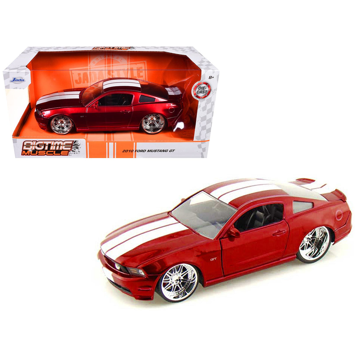 2010 Ford Mustang GT Red Metallic with White Stripes "Bigtime Muscle" Series 1/24 Diecast Model Car by Jada