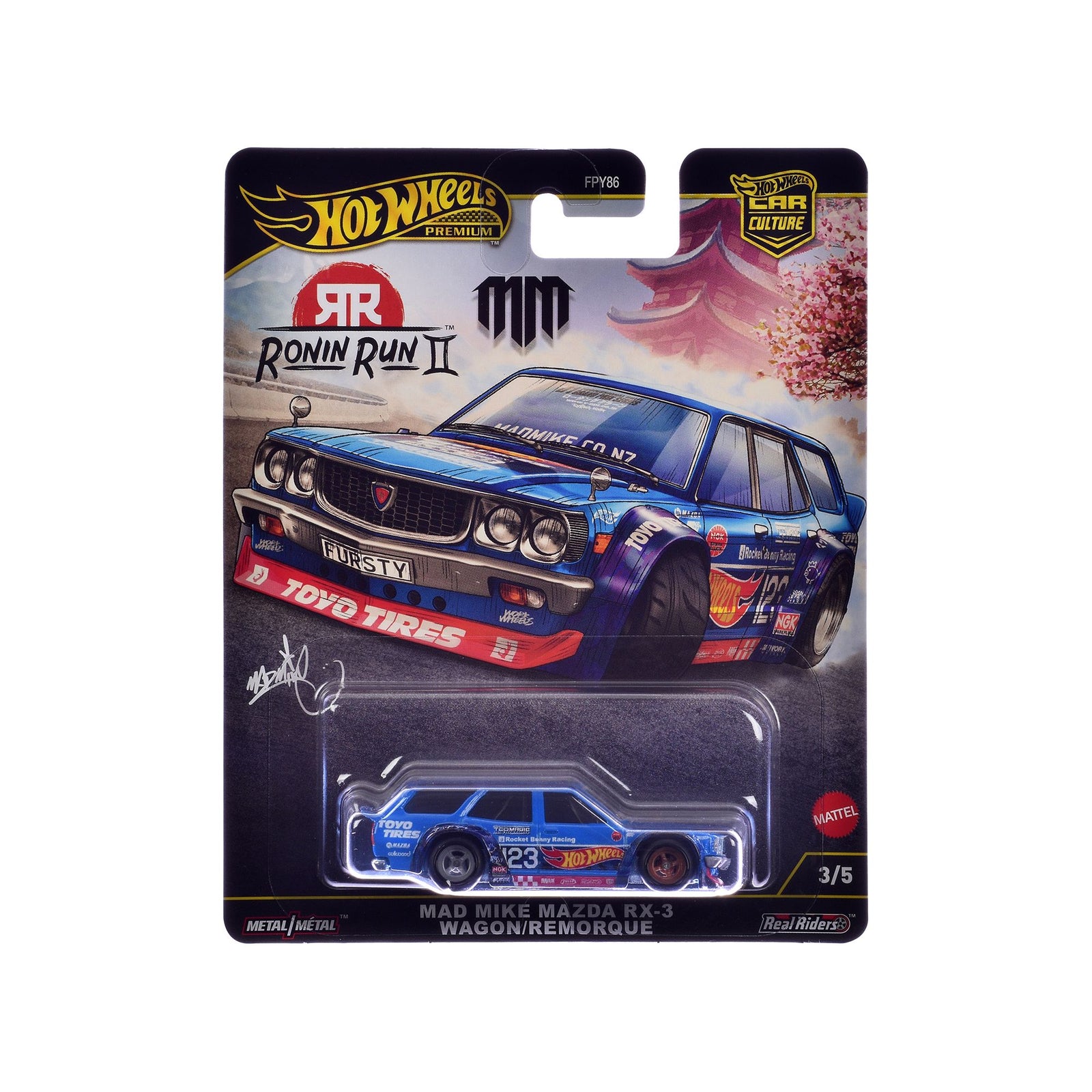 Mazda RX-3 Wagon #23 "Mad Mike" Blue with Graphics "Ronin Run II" Series Diecast Model Car by Hot Wheels