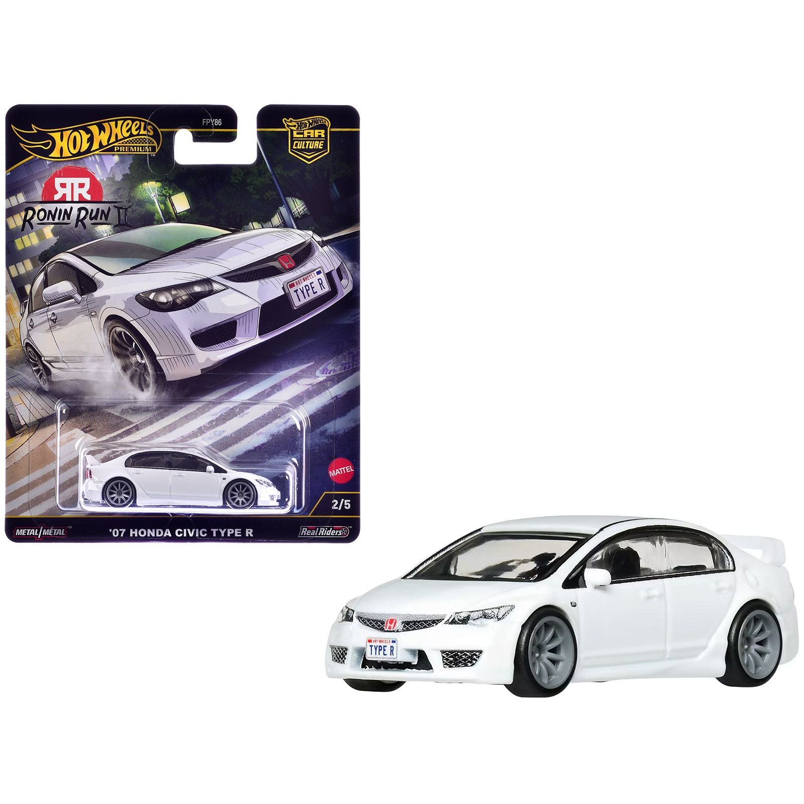2007 Honda Civic Type R RHD (Right Hand Drive) White "Ronin Run II" Series Diecast Model Car by Hot Wheels