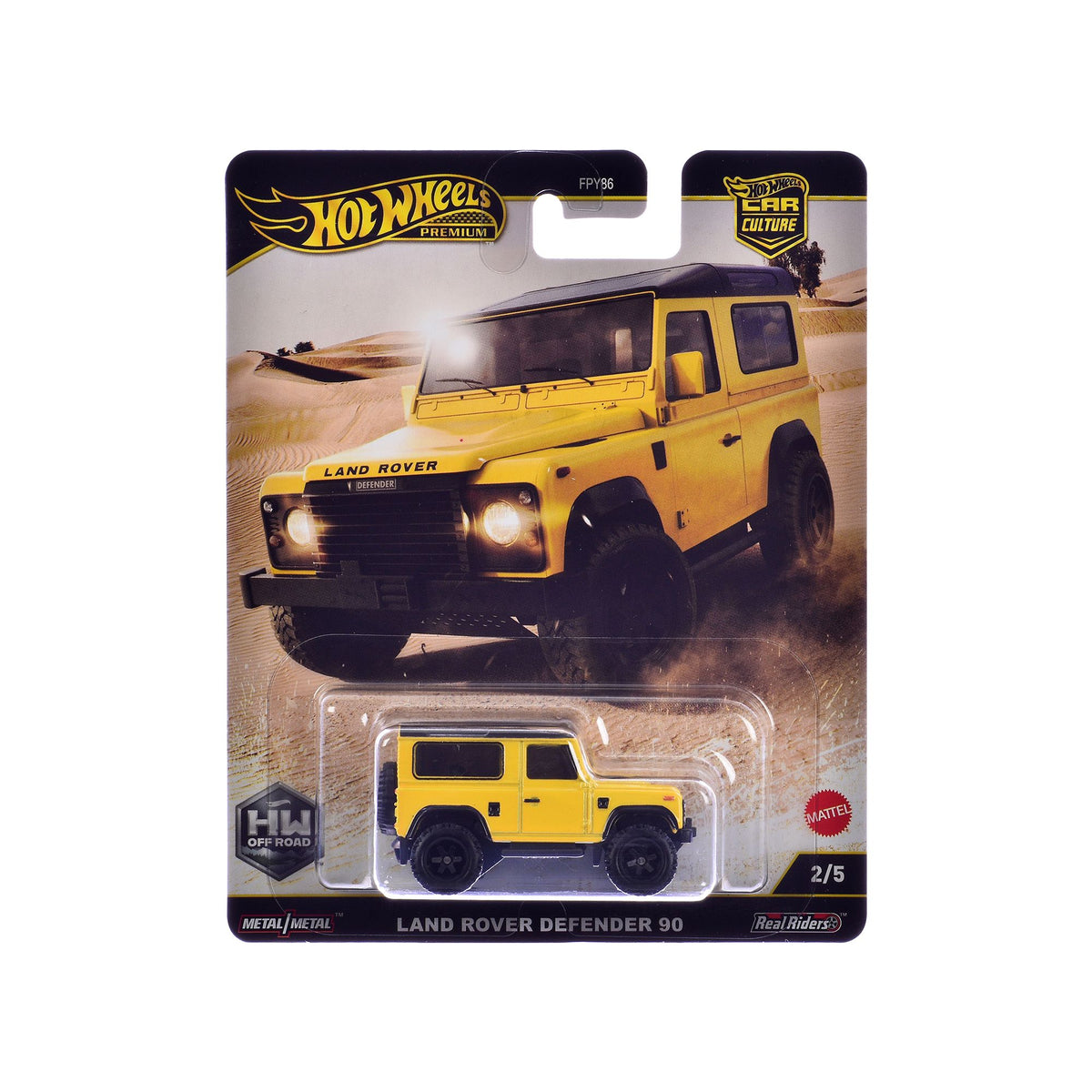 Land Rover Defender 90 Yellow with Black Top "HW Off Road" Series Diecast Model Car by Hot Wheels