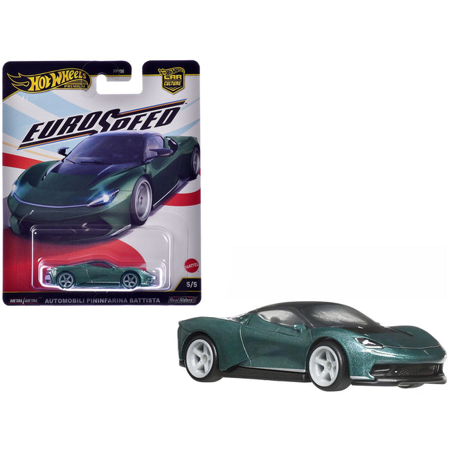 Automobili Pininfarina Battista Green Metallic with Black Top "Euro Speed" Series Diecast Model Car by Hot Wheels