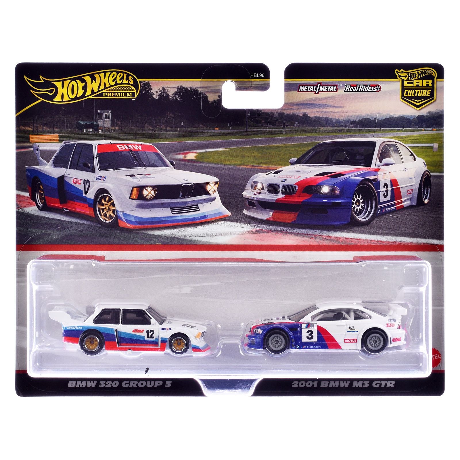 BMW 320 Group 5 #12 White with Stripes and 2001 BMW M3 GTR #3 White with Stripes "Car Culture" Set of 2 Cars Diecast Model Cars by Hot Wheels