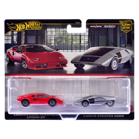 Lamborghini Countach LP5000 QV Red and Lancia Stratos Zero Gray Metallic "Car Culture" Set of 2 Cars Diecast Model Cars by Hot Wheels