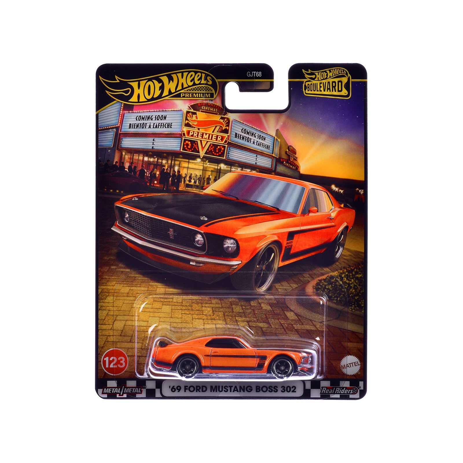 1969 Ford Mustang Boss 302 Orange with Black Stripes and Hood "Boulevard" Series Diecast Model Car by Hot Wheels