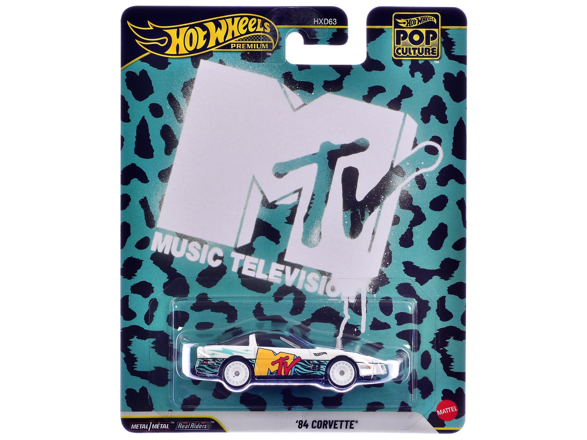 1984 Chevrolet Corvette "MTV" White with Stripes and Graphics "Pop Culture" Series Diecast Model Car by Hot Wheels