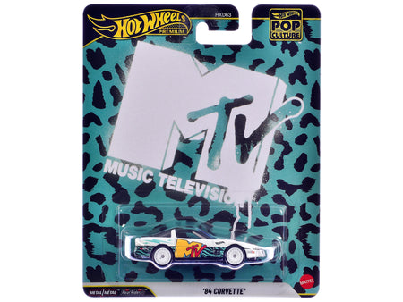 1984 Chevrolet Corvette "MTV" White with Stripes and Graphics "Pop Culture" Series Diecast Model Car by Hot Wheels
