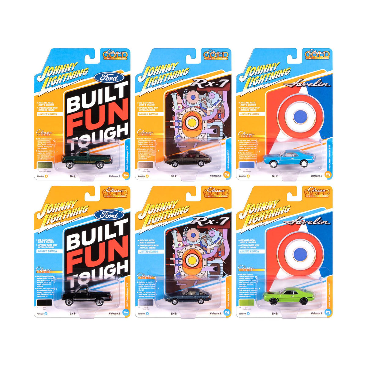 "Classic Gold Collection" 2025 Release 2 Set of 6 Cars 1/64 Diecast Model Cars by Johnny Lightning