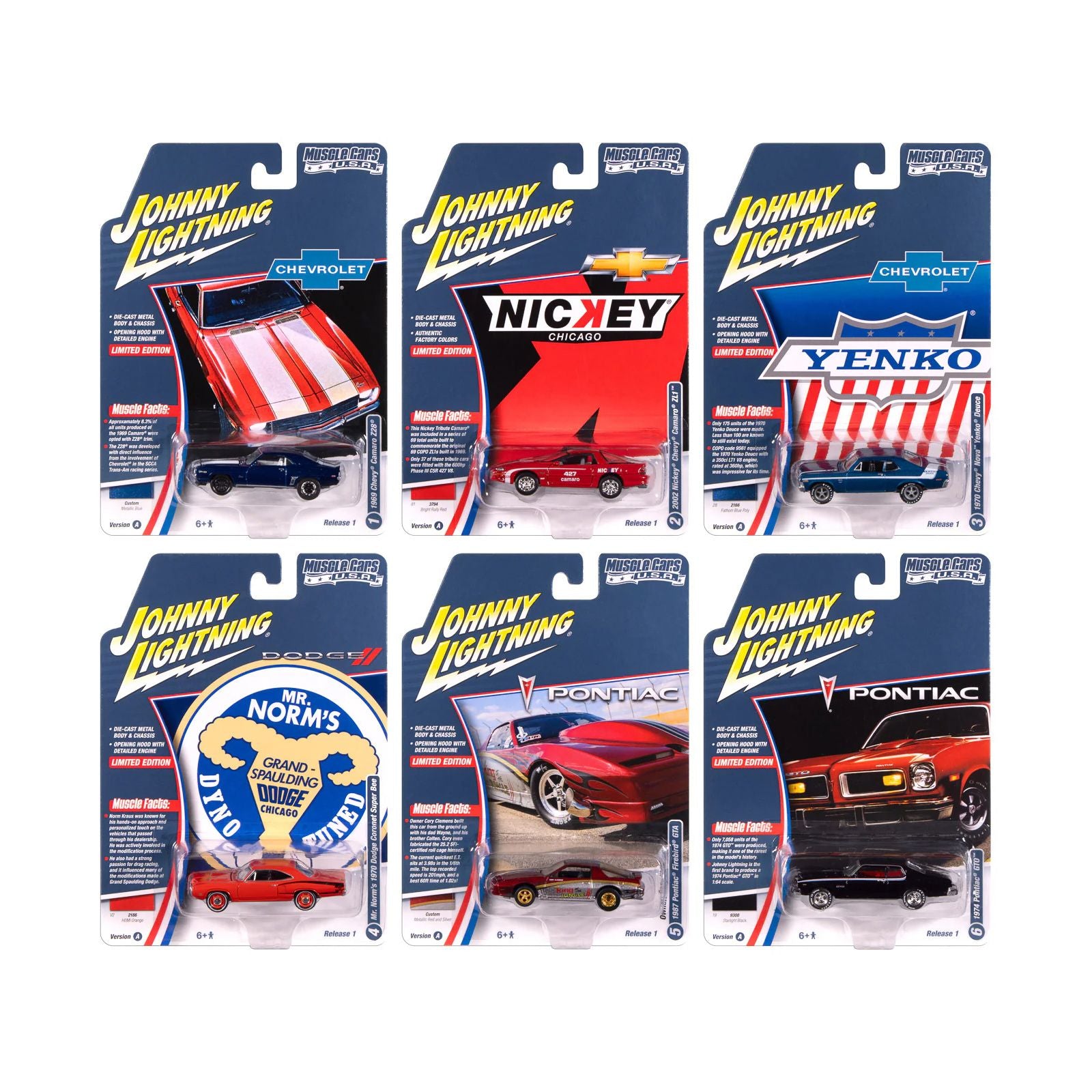 "Muscle Cars USA" 2025 Release 1 Set A of 6 pieces 1/64 Diecast Model Cars by Johnny Lightning